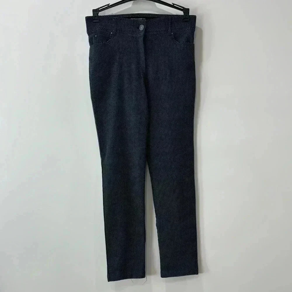 Navy Blue Polkadot Zip Front Stretch Pants Size 10